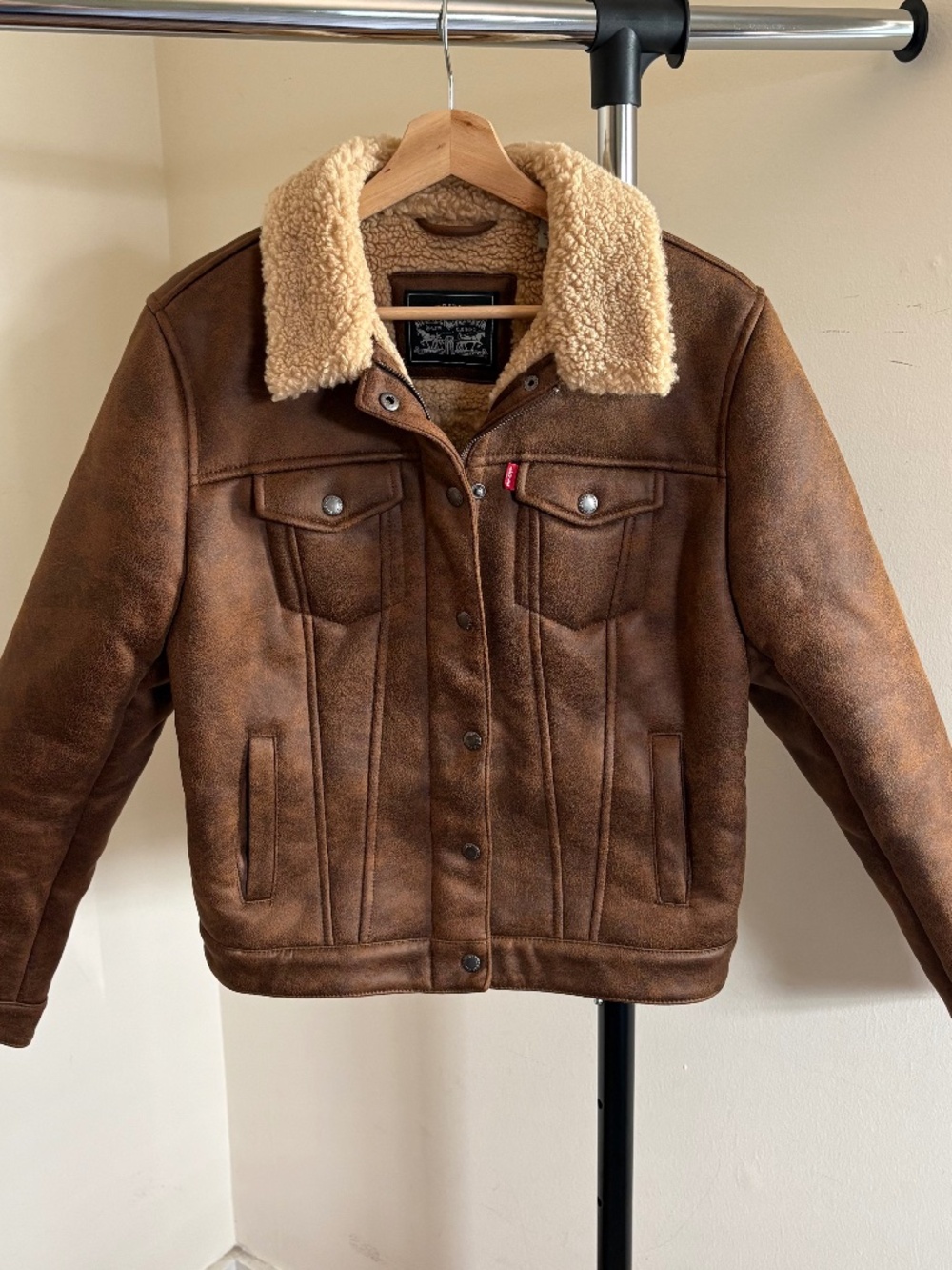 Levi's Brown Sherpa-lined Faux Leather Trucker Jacket